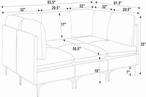 English Elm Linen Upholstered Modular Sectional Sofa with Tall Black Metal Legs for Living Room Dark Gray B2748S00114