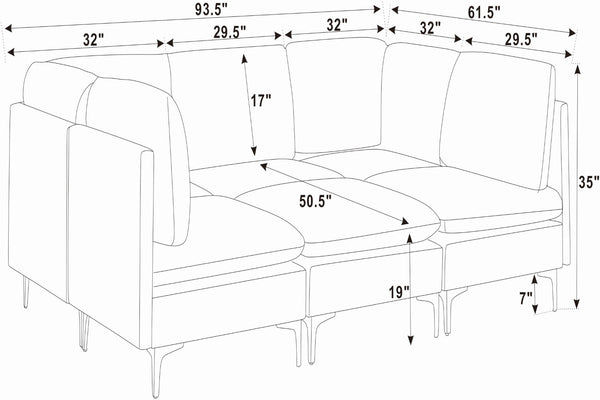 English Elm Linen Upholstered Modular Sectional Sofa with Tall Black Metal Legs for Living Room Dark Gray B2748S00114
