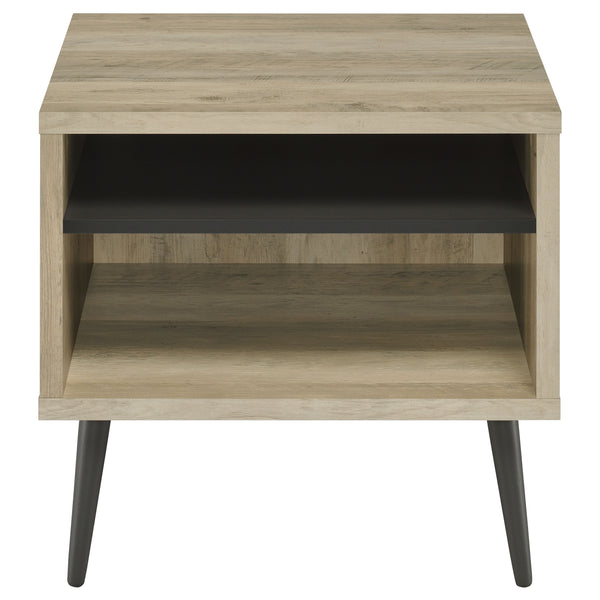 English Elm Balboa Distressed Square Engineered Wood End Table with Open Shelves and Black Metal Legs, Airy Design Pine Wood B062P375554