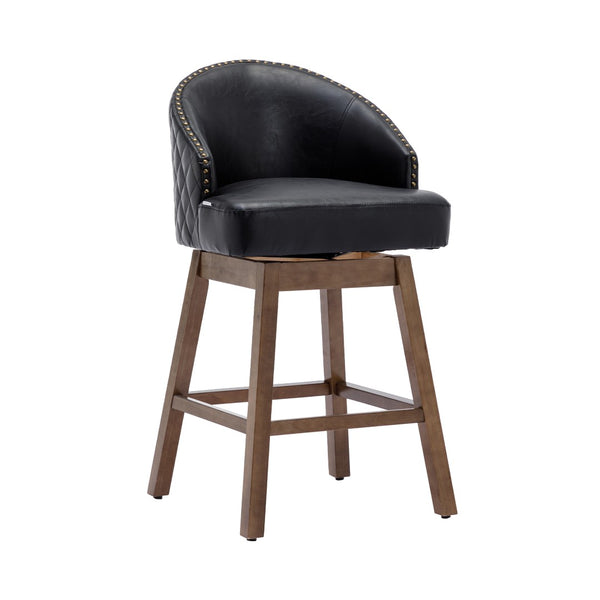 English Elm United We Win Quilted Microsuede Swivel Barstool with Wood Legs and Gold Rivet Trim Black W1568P361703