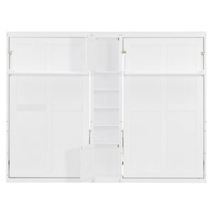 English Elm Dual Twin Murphy Beds with Built-In Cabinets & Shelves for Space-Saving Guest Rooms and Studios White N820S00058K