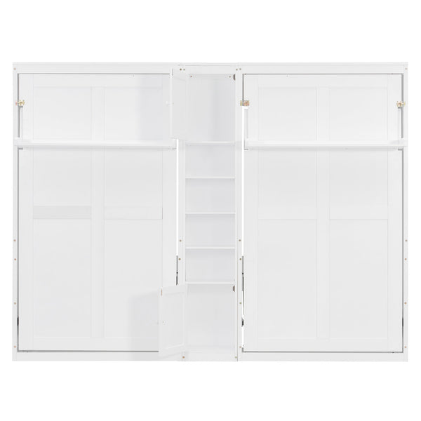 English Elm Dual Twin Murphy Beds with Built-In Cabinets & Shelves for Space-Saving Guest Rooms and Studios White N820S00058K