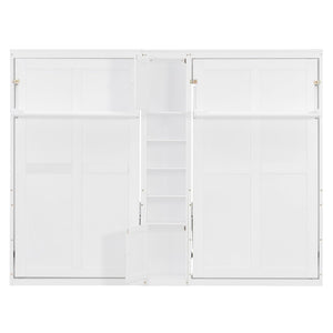 English Elm Dual Twin Wall Murphy Beds with Storage Tower Shelves for Kids or Guest Rooms White N820S00058K-1