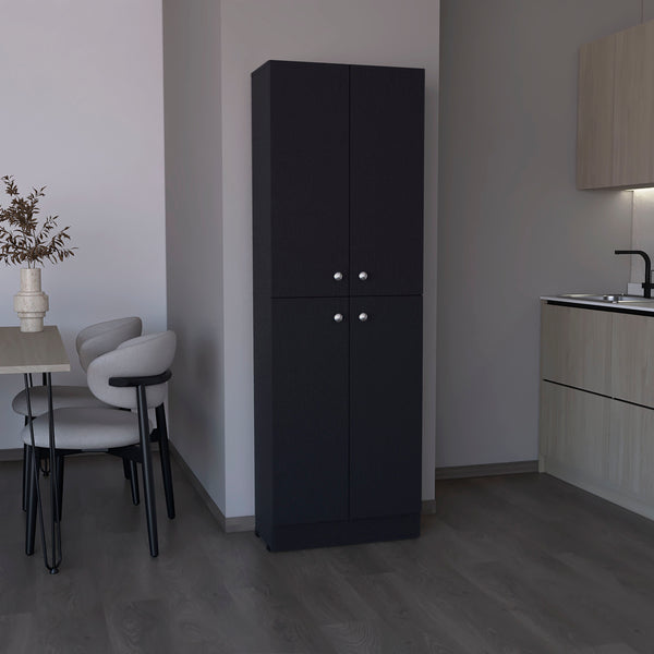 English Elm Kitchen Pantry Tall Cabinet 71" H with 4 Doors and 5 Adjustable Shelves for Organized Storage and Laundry Black 42.91 L x 28.74 W x 5.12 H B097P221376
