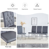 English Elm 4 Piece Set Of Gray Armless Dining Chairs Brings A Touch Of Elegance and Mystery To The Dining Area With Its Deep Gray Tone,The Grid and Buckle Design Of The Back Add A Vintage Yet Fashionable Touch