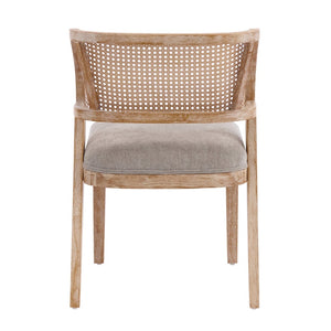 English Elm Upholstered Rattan Back Dining Chairs Solid Rubberwood Farmhouse Boho Set of 2 N776P394378D
