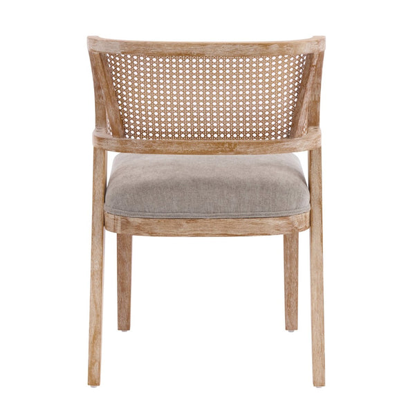 English Elm Upholstered Rattan Back Dining Chairs Solid Rubberwood Farmhouse Boho Set of 2 N776P394378D