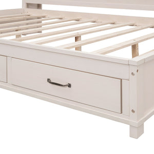 English Elm Full Size Gray Wood Daybed with Storage Drawers Shelf Usb Charging Upholstered Back LP002025AAK-1