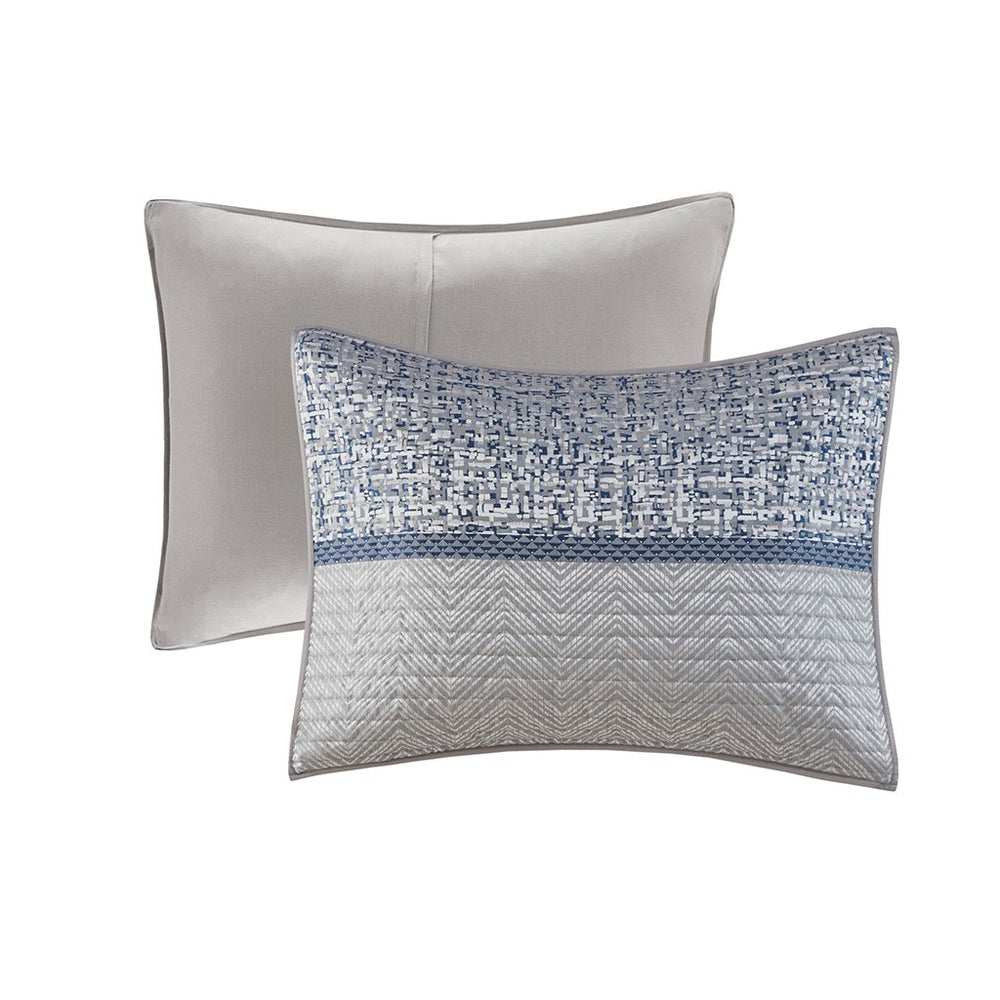 English Elm 6 Piece Rhapsody Reversible Jacquard Quilt Set Navy & Grey Full/Queen with 3 Decorative Pillows, Machine Washable B03597589