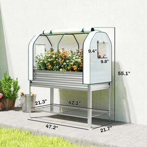 English Elm Outdoor Self Watering Raised Planter Box with Trellis Rattan Style Patio Garden Bed T3971P468164