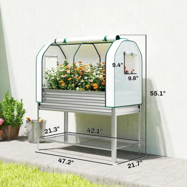 English Elm Outdoor Self Watering Raised Planter Box with Trellis Rattan Style Patio Garden Bed T3971P468164
