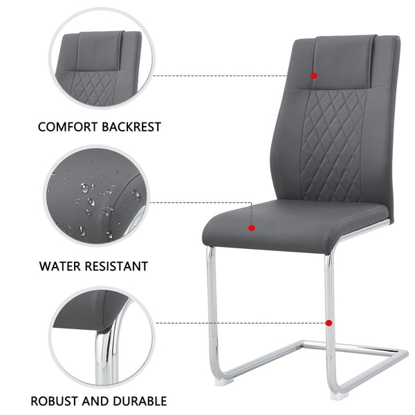 English Elm Table And Chair Set - Modern Marble Pattern Mdf Dining Table With 6 Dark Gray Pu Chairs, Ergonomic Comfort W1151S02186-GIGA