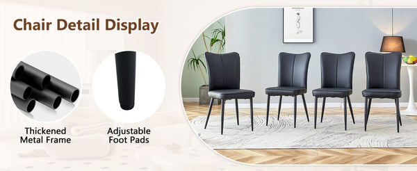 English Elm Table And Chair Set - Modern 71" White Grain Dining Table With Storage & 8 Stylish Black Pu Chairs W1151S04269-GIGA