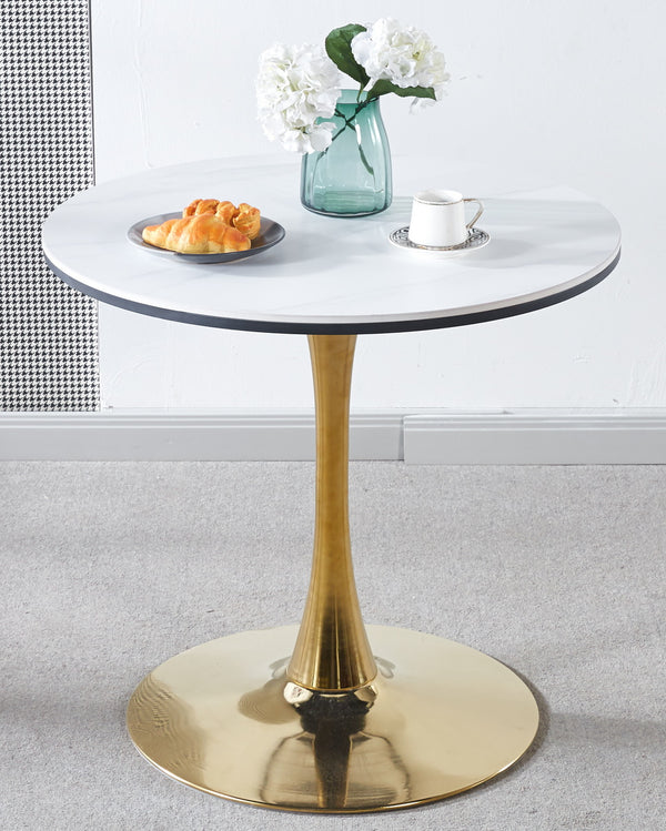 English Elm 31.5"GOLDEN Tulip Dining Table Mid-Century Pedestal Round MDF Top Metal Legs Stylish 2-4p W234P156697
