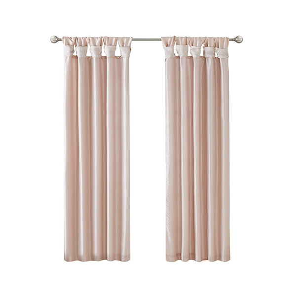 JLA Home Madison Park - Twist Linen-Look Faux Silk Curtain Panel with Lining, Twist-Top Drapes for Privacy & Luxe Sheen Blush MP40-6321