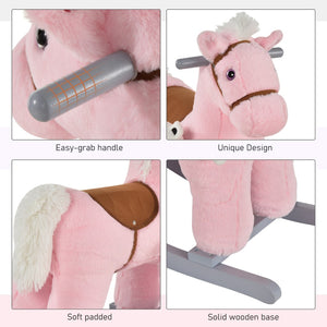 English Elm Qaba Plush Rocking Horse Ride on Toy for Toddlers with Sounds and Bear Companion W2225P200497