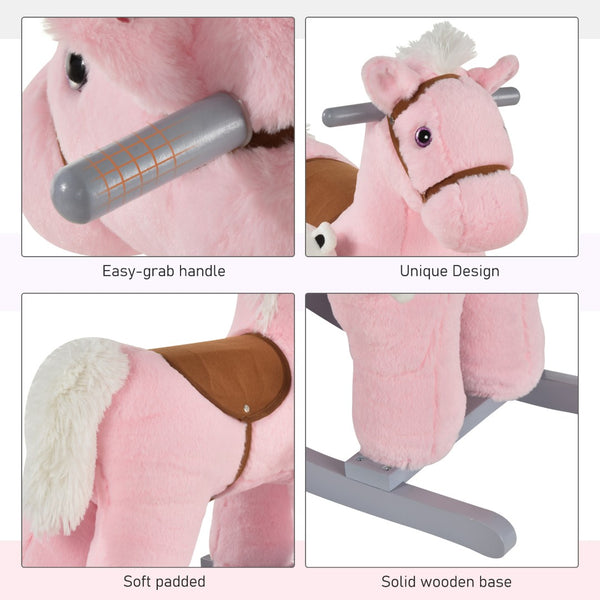 English Elm Qaba Plush Rocking Horse Ride on Toy for Toddlers with Sounds and Bear Companion W2225P200497