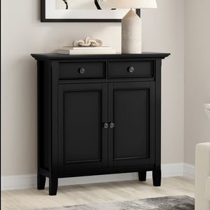 English Elm Amherst Black Pine Entryway Cabinet with Crown Molding and Raised Panel Doors B136P436041