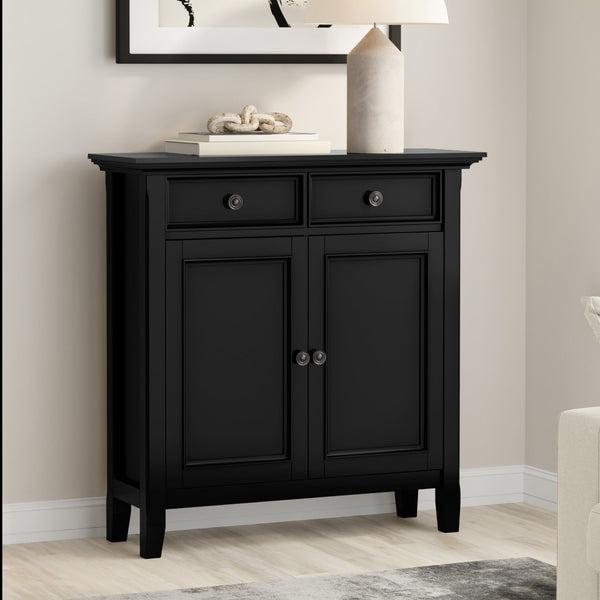 English Elm Amherst Black Pine Entryway Cabinet with Crown Molding and Raised Panel Doors B136P436041