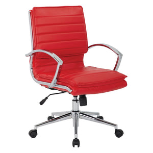 OSP Home Furnishings Mid Back Faux Leather Manager Chair with Lumbar Support and Chrome Loop Arms Red SPX23591C-U9