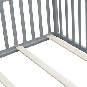 English Elm Twin Floor Bed Solid Rubber Wood with Tall Safety Railings for Toddler Sleep Grey W504P287657