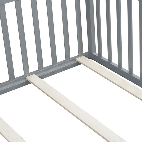 English Elm Twin Floor Bed Solid Rubber Wood with Tall Safety Railings for Toddler Sleep Grey W504P287657