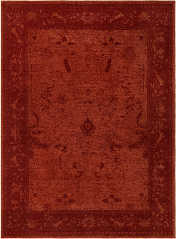 Unique Loom La Jolla Floral Machine Made Floral Rug Rust Red, Rust Red 9' 0" x 12' 0"