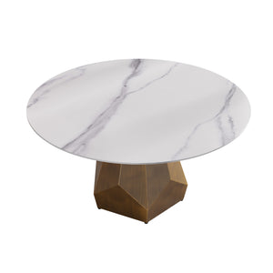 English Elm 59.05" Round Marble Dining Table - Elegant Artificial Marble For 6-8 People In White Finish W1535S00371