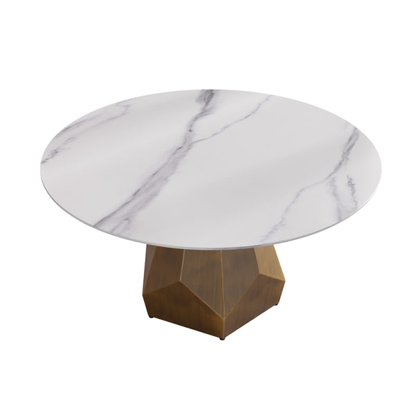 English Elm 59.05" Round Marble Dining Table - Elegant Artificial Marble For 6-8 People In White Finish W1535S00371