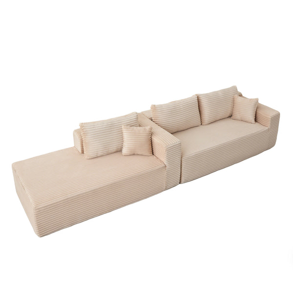 English Elm Compression Modular L-Shaped Sectional Couch With Cozy Chaise – Stylish Beige Corduroy Sofa For All Spaces W3723S00002