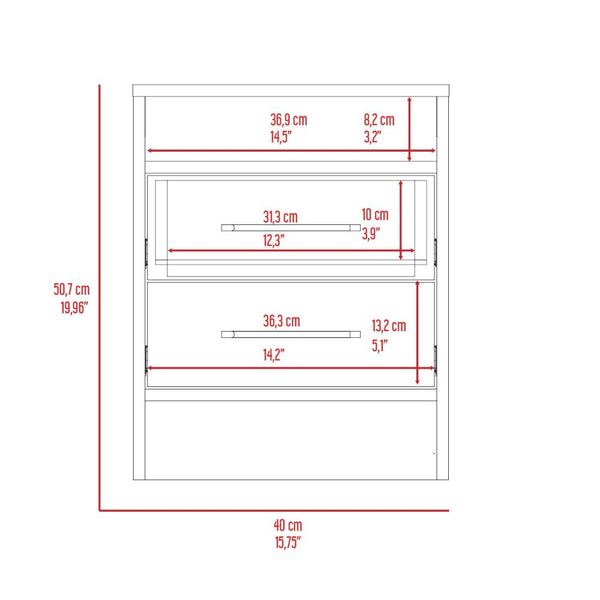 English Elm Philadelphia Nightstand with Two Drawers and Concealed Shelf, White & Light Oak Accent, Sleek Storage Design Brown 23 L x 23 W x 7 H B128P148957