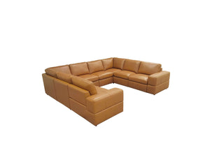 English Elm Premium Leather Match Sectional with Dual Recliners Wide Square Arms Living Room Ginger B2748S00154