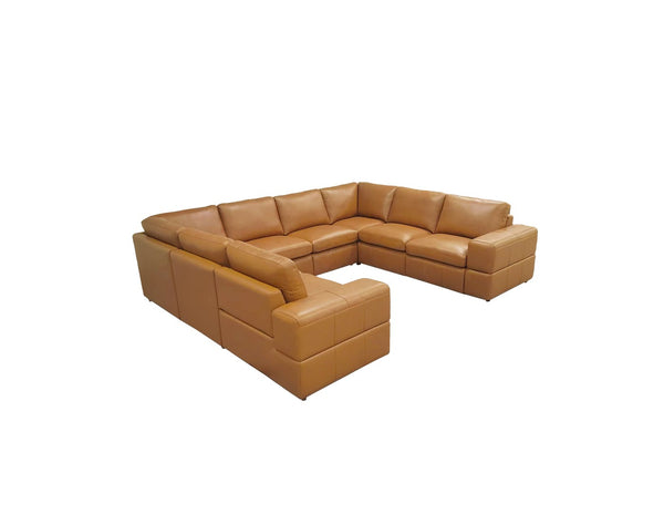 English Elm Premium Leather Match Sectional with Dual Recliners Wide Square Arms Living Room Ginger B2748S00154