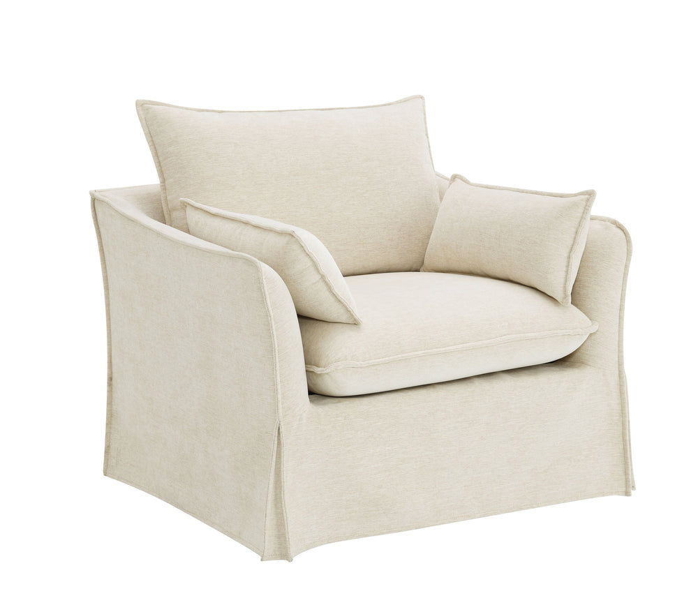 English Elm Shane Beige Linen Accent Chair with 2 Pillows — Pocket Coil Seat, Wooden Frame, Slipcover Comfort B2726P296890