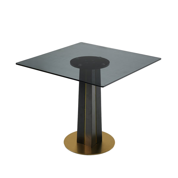 English Elm Modern Round Negotiation Table - 85Cm Black Glass Top, Stylish Wooden Legs & Luxe Gold Base Design W1535S00593