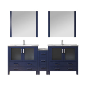English Elm Navy Blue Double Bath Vanity Set With Storage, Chrome Faucet, White Ceramic Top & Mirrors Included B2731S01217