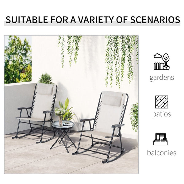 English Elm Outsunny 3-Piece Outdoor Rocking Chair Set With Glass Table & Headrests – Portable Comfort For Patio W2225P200618-GIGA