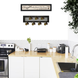 English Elm "the Kitchen Vignette" Typographic Mug Rack Wall Art Black Framed Wooden 7-peg Set B06787061