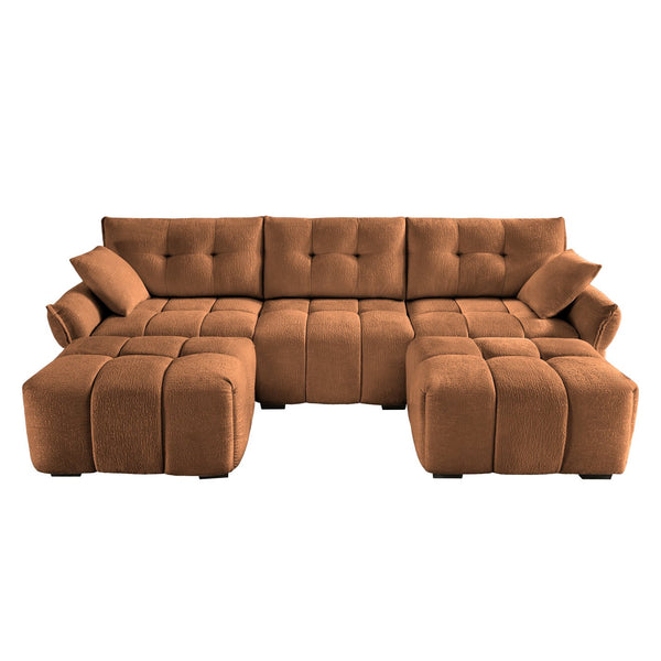 English Elm 3 Seater Sofa Set With Ottoman And Throw Pillows – Tufted Chenille Comfort, Solid Wood Frame, Durable Elegance Burnt Orange W714S01174