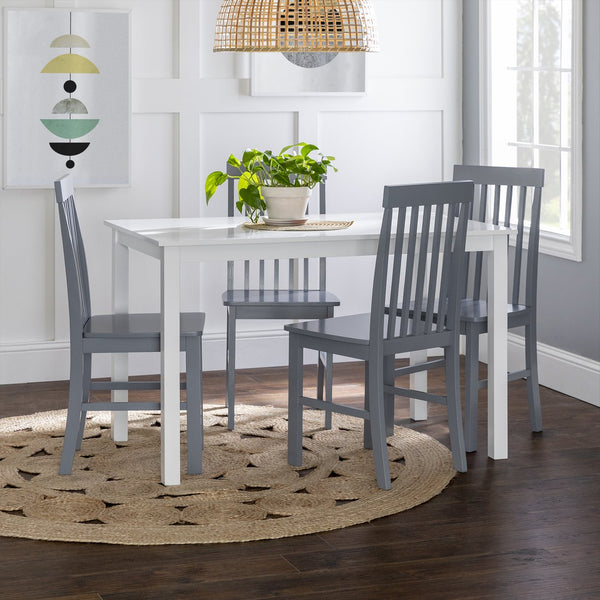 English Elm Walker Edison - Classic Rustic 5-Piece Dining Set with Slat-Back Spindle Chairs, Solid Rubberwood Table, White/Grey Finish - Perfect for Small Kitchens and Farmhouse Style B185P326702