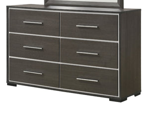 English Elm 1pc Contemporary 5-Drawer Chest with Chrome Accents Rustic Finish Wooden Bedroom Storage, Stylish Design Gray 60.1 L x 19.9 W x 38.2 H B011P236785