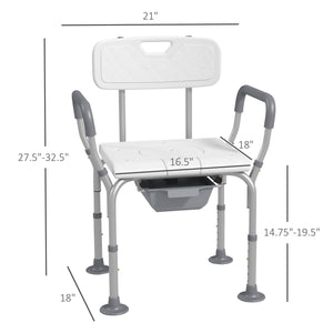 English Elm HOMCOM Adjustable 3-in-1 Shower Chair with Back & Arms, Raised Commode Seat, Suction Feet for Seniors W2225P217468