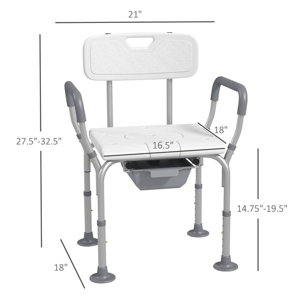 English Elm HOMCOM Adjustable 3-in-1 Shower Chair with Back & Arms, Raised Commode Seat, Suction Feet for Seniors W2225P217468