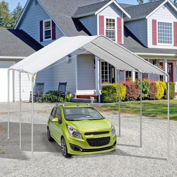 English Elm Outsunny 10x20 Foot Galvanized Steel Carport Outdoor Vehicle Canopy with Anchor Kit W2225P217045