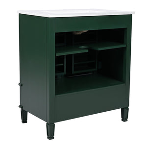 English Elm Christopher Knight Home® - 30" Bathroom Vanity with Sink Vintage Acacia Frame Ceramic Basin Soft-Close Doors & Storage Green N759P313313F