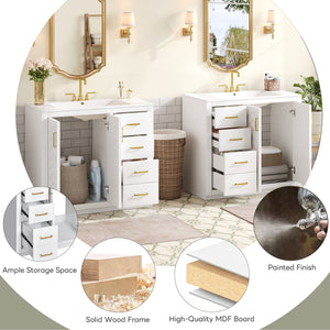 English Elm 72'' Modern Bathroom Vanity Set With Ceramic Sink, Solid Wood Frame, Soft-Close Drawers & Doors N710SS00013K