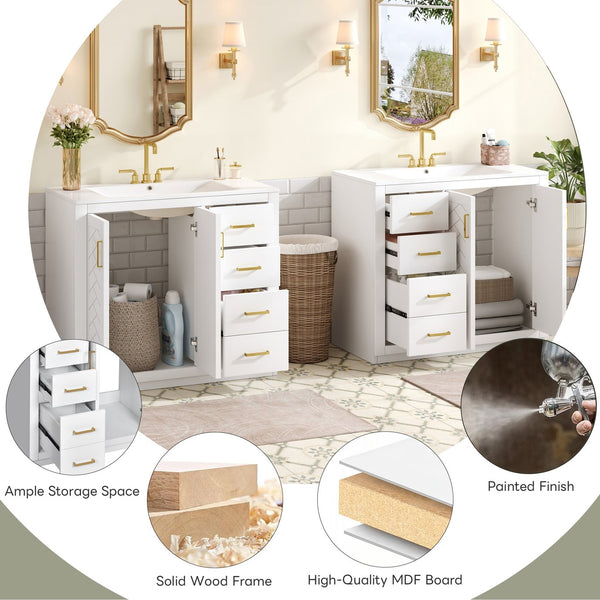 English Elm 72'' Modern Bathroom Vanity Set With Ceramic Sink, Solid Wood Frame, Soft-Close Drawers & Doors N710SS00013K