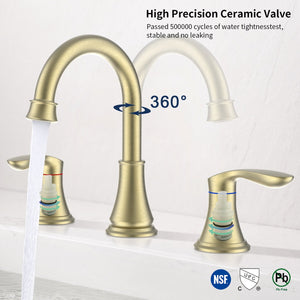 English Elm 2-Handle Brushed Gold Widespread Bathroom Sink Faucet With 360° Swivel Spout For Elegant Style T3177P277513