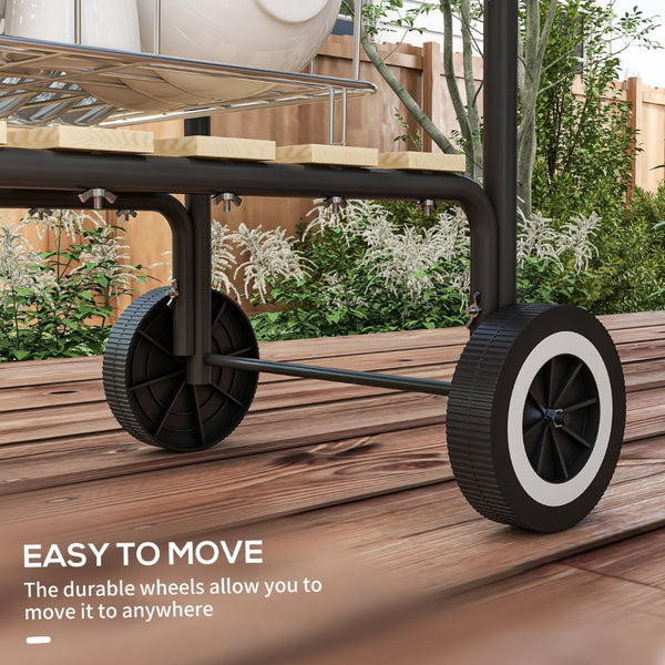 English Elm Outsunny Portable Charcoal Grill with Side Tables Wheels and Shelf for Backyard Camping W2225P174309