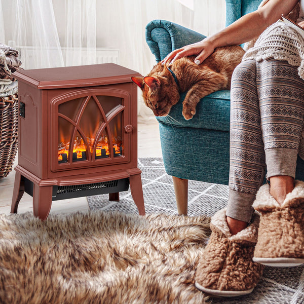 English Elm Homcom Electric Fireplace Stove - 18" Portable Heater With Realistic Flames, Safety Features & Style W2225P249838